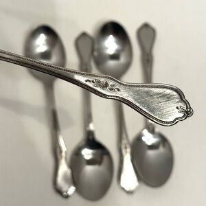 Oneida Morning Blossom Stainless Steel Soup Spoons Elegant Flatware Set of 5